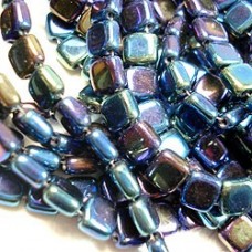 6mm Czech Two Hole Tile Beads - Blue Iris