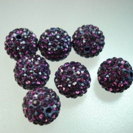 10mm Purple Crystal Pave Beads