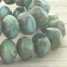 6x7mm Czech Quadries - Emerald Turquoise Picasso - Pack of 19
