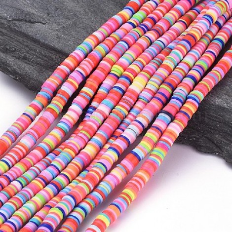 6mm Handmade Polymer Clay Heishi Disc Beads - 17.7in strand (approx 350-370 beads) - Mixed Colour