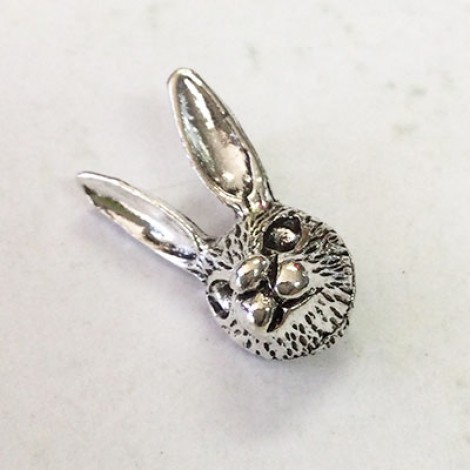17mm Rabbit Head Charms - Antique Silver Plated - Pack of 2
