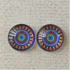 12mm Art Glass Backed Cabochons - Rainbow Kaleidescope 12 - Per Pair
