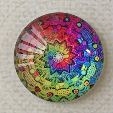 25mm Art Glass Backed Cabochons - Rainbow Kaleidescope 3 - Each
