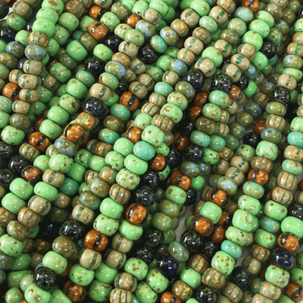 5/0 Czech Limited Edition Seed Beads Aged Rainforest Striped Picasso Mix  Per Strand