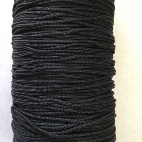 2mm Unwaxed Black Braided Polyester Cord - 10 metres