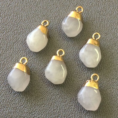 17.3x10x6mm White Moonstone Resin Irregular Charms - Gold Tone Plated Brass - Per Pair