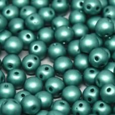 5mm RounDuo Czech 2-Hole Beads - Alabaster Metallic Emerald