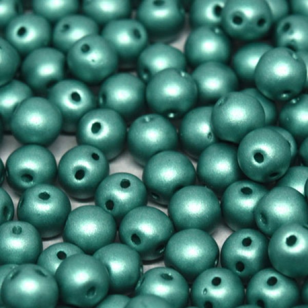 5mm RounDuo Czech 2-Hole Beads - Alabaster Metallic Emerald | CZECH 2 ...