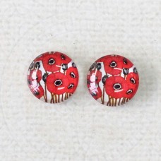 12mm Art Glass Backed Cabochons  - Poppy Design 2 - Per Pair