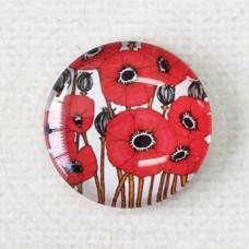 25mm Art Glass Backed Cabochons - Poppy Painting 2 - Each 