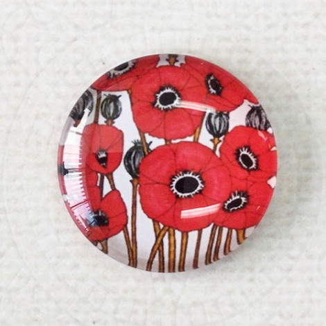25mm Art Glass Backed Cabochons - Poppy Painting 2 - Each 25mm Art Glass Backed Cabochons - Poppy Painting 2 - Each