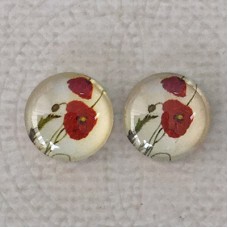 12mm Art Glass Backed Cabochons - Red Poppy Design 8