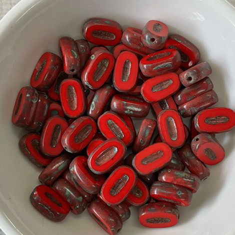 10x6mm Red Travertine Czech Glass Table-Cut Oval Beads - Pack of 5 10x6mm Red Travertine Czech Glass Table-Cut Oval Beads - Pack of 5