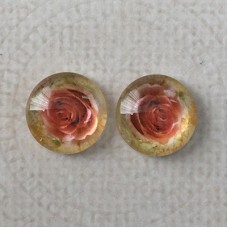12mm Art Glass Backed Cabochons - Rose Design 1 - Per Pair