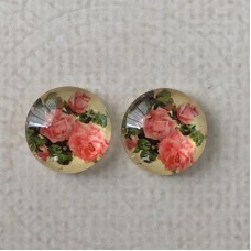 12mm Art Glass Backed Cabochons - Rose Design 12 - Per Pair