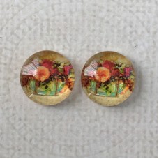 12mm Art Glass Backed Cabochons - Rose Design 2 - Per Pair