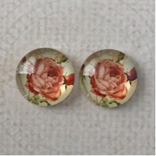 12mm Art Glass Backed Cabochons - Rose Design 3 - Per Pair