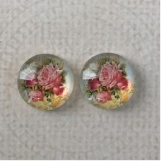 12mm Art Glass Backed Cabochons - Rose Design 6 - Per Pair