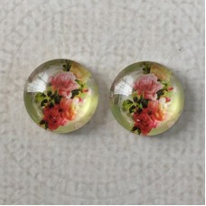 12mm Art Glass Backed Cabochons - Rose Design 8 - Per Pair