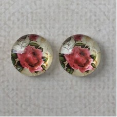 12mm Art Glass Backed Cabochons - Rose Design 9 - Per Pair