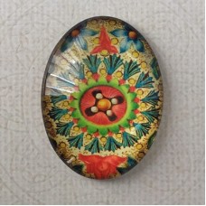 30x40mm Oval Art Glass Cabochons - Ornamental Design 3 - each