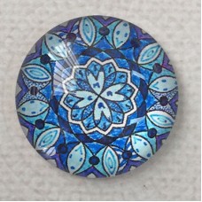 25mm Art Glass Backed Cabochons - Teal Blue Mix Design 10