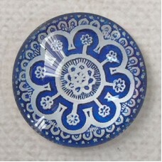 25mm Art Glass Backed Cabochons - Teal Blue Mix Design 12 - Each