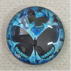 25mm Art Glass Backed Cabochons - Teal Blue Mix Design 4