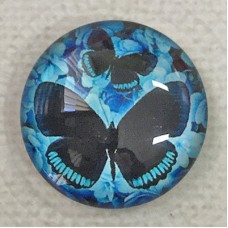 25mm Art Glass Backed Cabochons - Teal Blue Mix Design 4 - Each