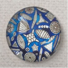 25mm Art Glass Backed Cabochons - Teal Blue Mix Design 7 - Each