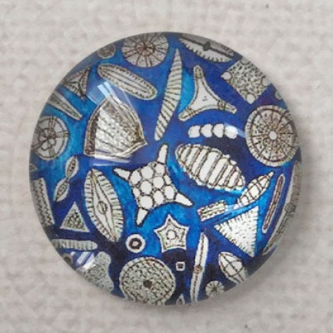 25mm Art Glass Backed Cabochons - Teal Blue Mix Design 7 - Each
