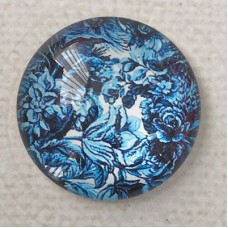 25mm Art Glass Backed Cabochons - Teal Blue Mix Design 8 - Each