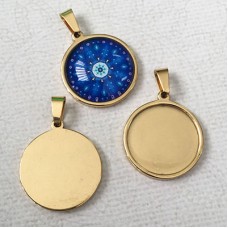 20mm ID High Quality Round Bezel Pendant Setting - Gold Stainless Steel