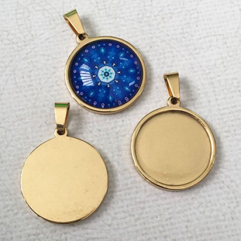 20mm ID High Quality Round Bezel Pendant Setting - Gold Stainless Steel