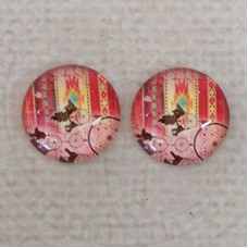 12mm Art Glass Backed Cabochons - Dreamcatcher Design 1 - Per Pair