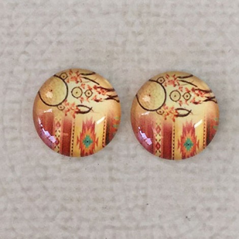 12mm Art Glass Backed Cabochons - Dreamcatcher Design 2 - Per Pair 12mm Art Glass Backed Cabochons - Dreamcatcher Design 2 - Per Pair