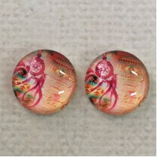 12mm Art Glass Backed Cabochons - Dreamcatcher Design 4 - Per Pair