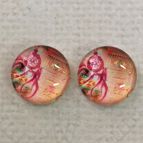 12mm Art Glass Backed Cabochons - Dreamcatcher Design 4 - Per Pair 12mm Art Glass Backed Cabochons - Dreamcatcher Design 4 - Per Pair