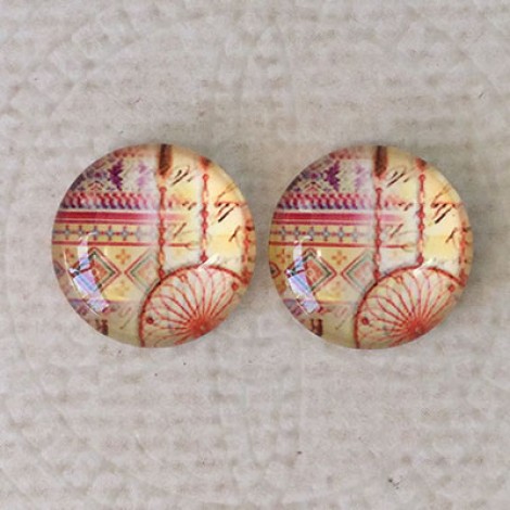 12mm Art Glass Backed Cabochons - Dreamcatcher Design 5 - Per Pair 12mm Art Glass Backed Cabochons - Dreamcatcher Design 5 - Per Pair
