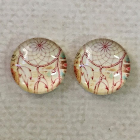 12mm Art Glass Backed Cabochons - Dreamcatcher Design 6 - Per Pair