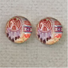 12mm Art Glass Backed Cabochons - Dreamcatcher Design 7 - Per Pair