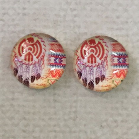 12mm Art Glass Backed Cabochons - Dreamcatcher Design 7 - Per Pair 12mm Art Glass Backed Cabochons - Dreamcatcher Design 7 - Per Pair