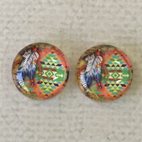12mm Art Glass Backed Cabochons - Dreamcatcher Design 9 - Per Pair