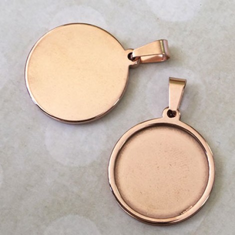 20mm ID 304 Round Rose Gold Stainless Steel Round Bezel Pendant Setting with Bail