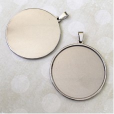 40mm ID High Quality Round Bezel Pendant Setting - Stainless Steel - Each