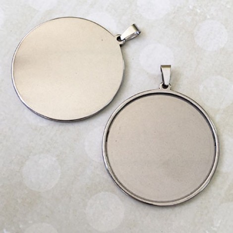 40mm ID High Quality Round Bezel Pendant Setting - Stainless Steel