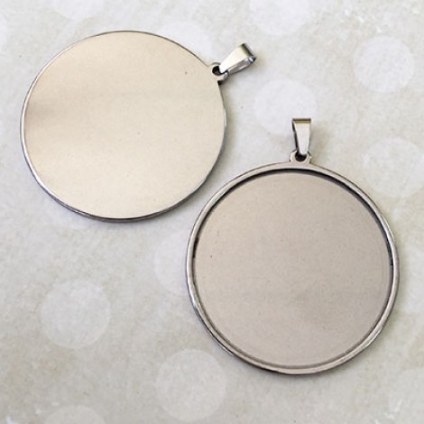 40mm ID High Quality Round Bezel Pendant Setting - Stainless Steel - Each