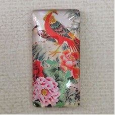 19x38mm Rectangle Art Glass Backed Cabochons - Bird Design 10 - Each