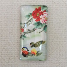 19x38mm Rectangle Art Glass Backed Cabochons - Bird Design 6 - Each