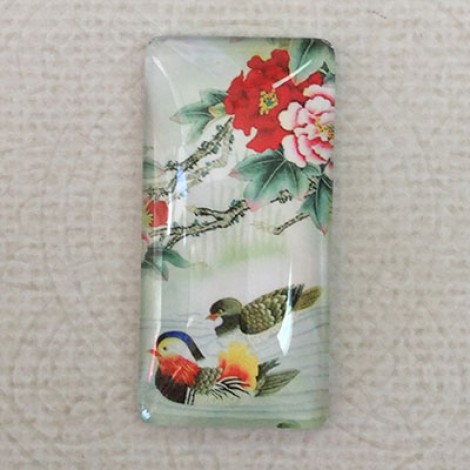 19x38mm Rectangle Art Glass Backed Cabochons - Bird Design 6 - Each